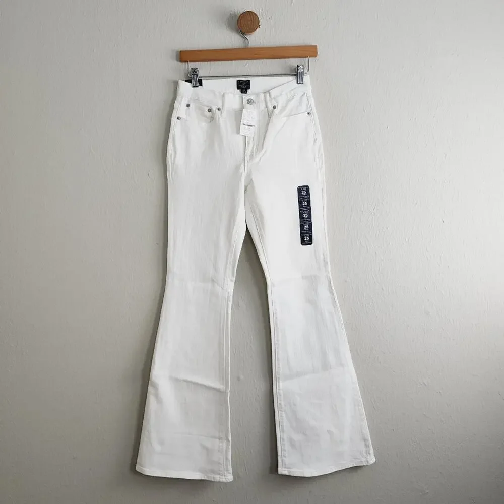 J. Crew Skinny Flare Jean Signature Stretch White Denim Perfecting Pockets 25